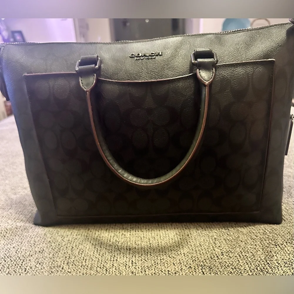 Coach Black Signature Leather Brief Case Workbag